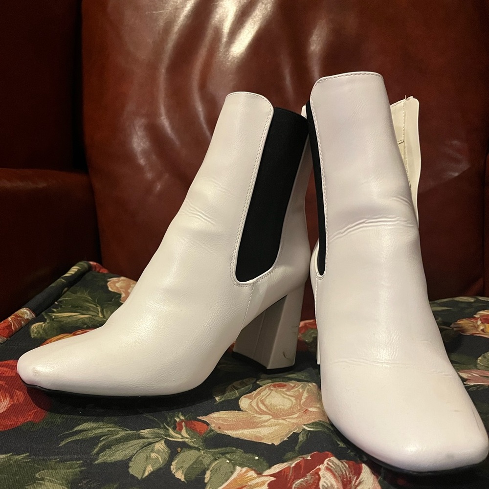 White heeled booties